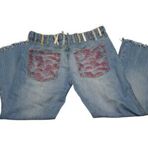 Red Monkey RMC Vintage 90s Embroidered Waves Baggy Denim Jeans Size 40 x 31